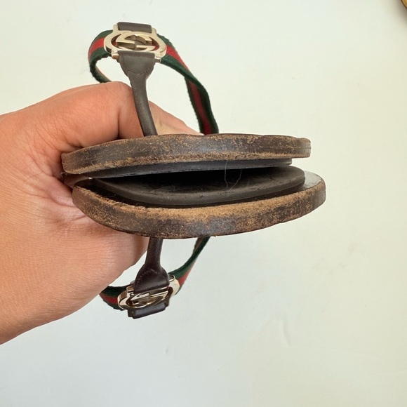 Gucci Black Leather Lifford interlocking GG web Thong Fabric flat sandals EU 40 - Picture 10 of 10